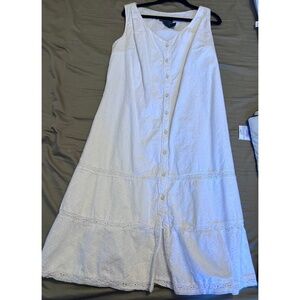 Lauren Ralph Lauren Vintage White Eyelet Cotton Dress | Cottagecore | S/M